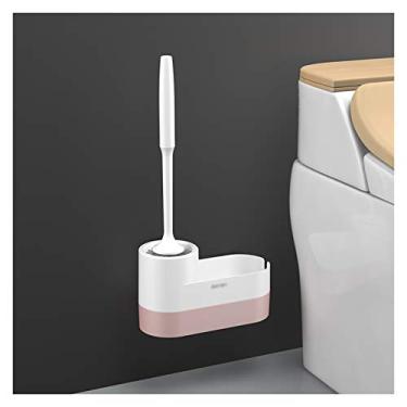 Imagem de Escova para vaso sanitário, limpeza de 360 graus, escova de vaso sanitário, cabo longo, cabelo macio, montagem na parede, kit de limpeza de vaso sanitário e suporte (cor: caneca Bigblue) (cinza)
