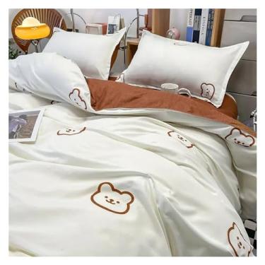 Imagem de Jogo de cama infantil moda inverno branco verde cama casal - capa de edredom fronha queen size lençol de cima grade clássica (C solteiro 4 peças)