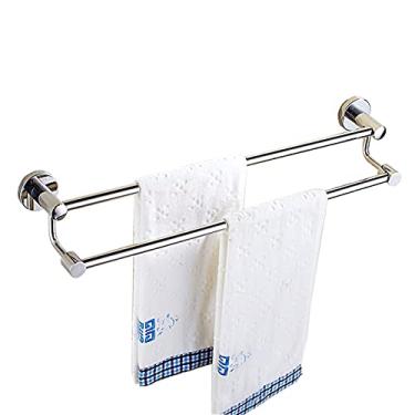 Imagem de DSeenLeap Toalheiro de parede, toalheiro duplo de aço inoxidável, toalheiro de casa de banho, barra redonda para toalhas com acabamento em prata polida de 30 a 120 cm (70 cm)