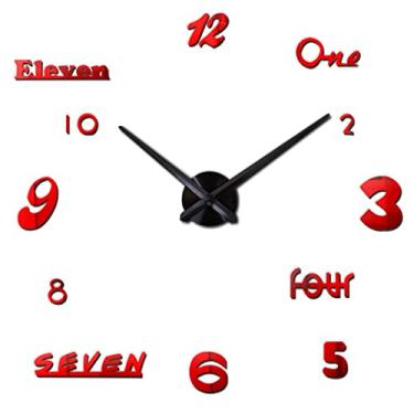 Imagem de 8SSAZZAT Grande relógio de parede DIY decoração de parede adesivo 3D relógio sem moldura casa sala de estar quarto escritório decoração (C 61 cm) (F 61 cm)