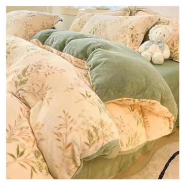 Imagem de Conjunto de roupa de cama queen size com cobertura de rosto quente engrossada para o inverno, lençol e fronha, 4 peças, conjunto de cama luxuoso (D 220 x 240 cm)