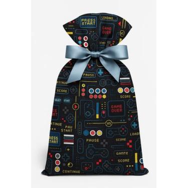 Imagem de 50 Sacos de Presente Metalizado Games 20x29cm Cromus Sacolinha Surpres
