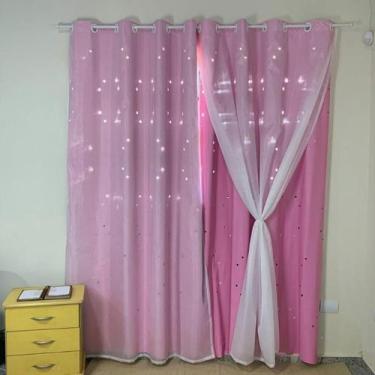 Imagem de Cortina Corta Luz com Voil Blecaute Desenho Estrelinhas Quarto Sala Es