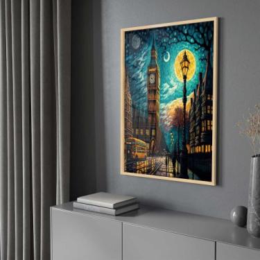 Imagem de Quadro Decorativo com Moldura e Acrilico Cristal Vidro Paisagem Abstra