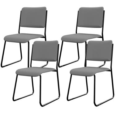 Imagem de Kit 04 Cadeiras Hoteleira Auditório Empilhável Inter L02 Facto Cinza - Lyam Decor