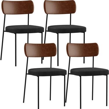 Imagem de Kit 04 Cadeiras Para Sala De Jantar Melina L02 Couríssimo Marrom Linho Chumbo - Lyam Decor