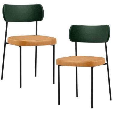 Imagem de Kit 02 Cadeiras Para Sala De Jantar Melina L02 Couríssimo Verde Musgo Couríssimo Whisky - Lyam Decor