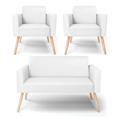 Imagem de Sofá Namoradeira com 2 Poltronas Pés Palito Natural Marisa Corino Branco D03 - D'Rossi