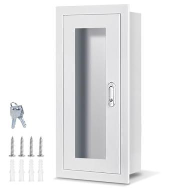 Imagem de Yeaborn Armário de extintor de incêndio semiembutido para extintor de 2,3 a 5,4 kg, suporte de extintor de incêndio de aço esmaltado branco com trava para ambientes internos e externos, armário de