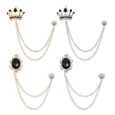 Imagem de PATIKIL 2 peças de clipes vintage de corrente de xale, joia e coroa pendurados em broche, broche masculino terno alfinetes de lapela para mulheres e homens, ouro/prata/preto