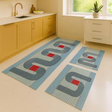 Imagem de Kit 3 Peças Tapete de Cozinha Antiderrapante - Conforto e Estilo para Lavabo e Área de Serviço - Coisas de Casa(Azul Abstrato)