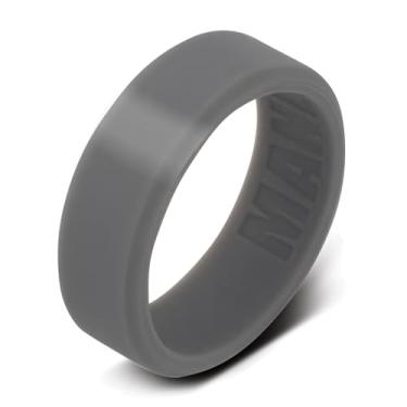 Imagem de Manly Bands | The Best Man | Anel masculino de silicone preto | Tamanhos de anel 5-17 | 8 mm de largura | Aliança de casamento masculina de silicone | Aliança de casamento preta com design chanfrado