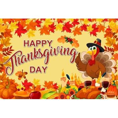 Imagem de ZJRBJB 3 x 2,4 m, decoração de outono de Ação de Graças, pano de fundo para fotografia, outono, abóbora, engraçado, peru, amizade, fazenda, colheita, folhas de bordo, tema festa, banner, cabine