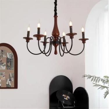 Imagem de Candelabro de Vela Francesa LED Americana Retro Criatividade Sala de Estar Restaurante Quarto de Estudo Hotel Villa Café Lâmpada Pingente Início (B 6 luzes)