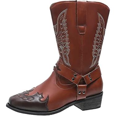 Imagem de Botas femininas quentes de inverno para uso ao ar livre botas de neve com fivela de couro sintético botas de neve bordadas, botas longas, Marrom, 6.5