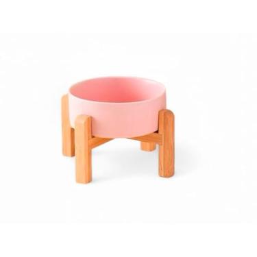 Imagem de Comedouro Elevado Para Gatos Cerâmica Unitário Bambu Cães(Rosa,850ml)