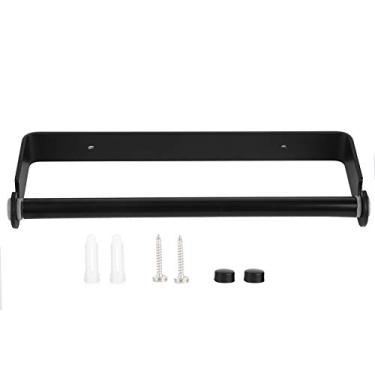 Imagem de Suporte para papel toalha montado na parede cozinha plástico envoltório filme rolo de papel suporte espaço alumínio simples elegante para cozinha banheiro 35 x 320 x 110 mm (preto 32 cm)