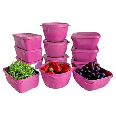 Imagem de Kit 12 Potes cozinha Plásticos Formatos Variados para marmita variados organizadores de alimento (Pink)