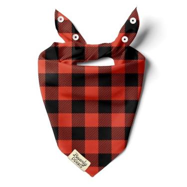 Imagem de BeverlyPaws Bandana de encaixe para cães pequenos, médios e grandes, lenço ajustável para cães e gatos, para meninas e meninos, roupas e acessórios engraçados para filhotes (vermelho N preto, pequeno)