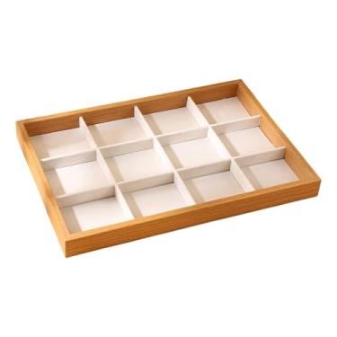 Imagem de YIJU Bandeja de exibição de joias, suporte versátil de madeira para armazenamento de ornamentos, organizador para anéis, pulseiras, grampos de cabelo, Bege Branco