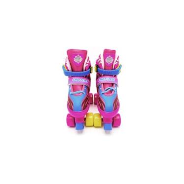 Imagem de Patins Infantil Ajustável Rosa com Acessórios, 30-33, Kit Proteção Completo, Rodas Suaves, para Crianças +3 Anos, Capacidade 60kg