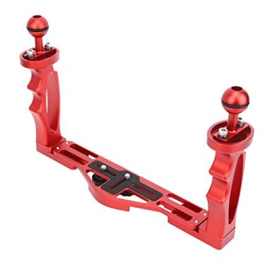 Imagem de Drfeify Estabilizador de Suporte Portátil Duplo Subaquático para Lanterna de Câmera de Mergulho, Suporte de Liga de Alumínio Não Deslizante para Entusiastas de Esportes Pretos (Vermelho)