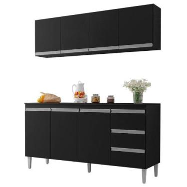 Imagem de Armario Aereo E Balcao Com Tampo 160 Cm Andreia Preto Reajl Preto - RE