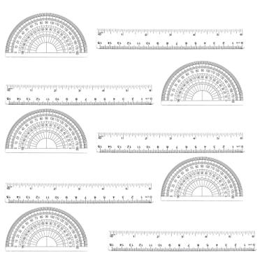 Imagem de 5 réguas de plástico transparente de 15 cm e 5 peças transferidores para geometria, transferidor de matemática de 180 graus e conjunto de réguas ferramentas de medição para sala de aula, escola