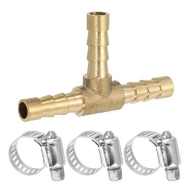 Imagem de Encaixe de farpa de mangueira de latão de 1/10.2 cm, 3 formas de interseção de união em forma de T com braçadeiras para ar, água, combustível, gás, líquido, dourado