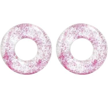 Imagem de Boia Circular Inflável Transparente Com Glitter 60cm PVC Resistente Resistente Cloro Rosa Azul Prateado Piscina Clube Boia Piscina(2,Rosa Brilhante)