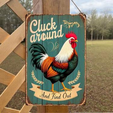Imagem de Placa de metal vintage de galo - Decoração de parede rústica de casa de fazenda de 20 x 30 cm com frase humorística, arte em lata envelhecida (LCS 9703)