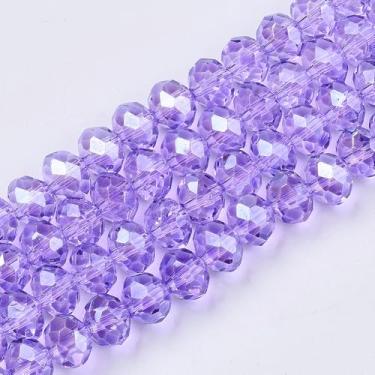Imagem de 100 peças de contas de vidro lilás 4 x 3,5 mm Rondelle brilho facetado roxo claro para fazer joias DIY colar pulseira brinco artesanato decorações de vidro decoração de casa apanhadores de sol cortina