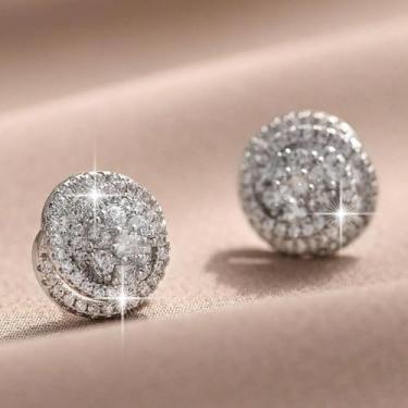 Imagem de Brincos luxuosos banhados a ouro branco, moda europeia e americana, brincos de zircônia cúbica para mulheres, casamento, noivado, dia dos namorados, presente de dia das mães, Standard, Liga de aço