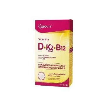 Imagem de Vitamina D + K2 Mk7 + B12 Geovit Sabor Morango 60 Comprimidos Mastigáv