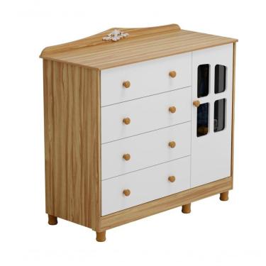 Imagem de Cômoda De Bebê Elô 1 Porta Com Janela 4 Gavetas - Moveis Peroba Amendoa-off White