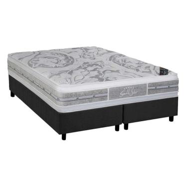 Imagem de Cama Box Queen: Colchão Molas Castor Pocket Super Luxo Látex Slx + Base Crc Suede Gray(158X198)