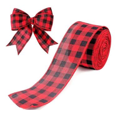 Imagem de Fita Decorativa Natalina Xadrez Preto E Vermelho Natal 6.3cmx9.14m Tok Da Casa