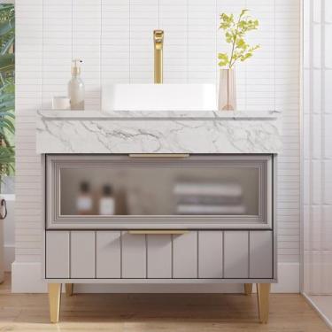 Imagem de Gabinete para Banheiro 90cm com 1 Porta 1 Gaveta e Cuba de Sobrepor Ba