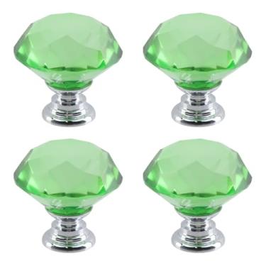 Imagem de Dahszhi 4 peças de diamante de topo plano 30 mm puxador de vidro de cristal puxadores de armário gavetas armário cômoda estante guarda-roupa, prata-verde