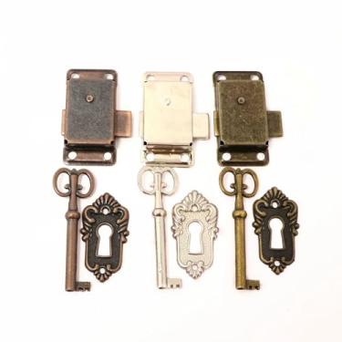 Imagem de 1 pacote com fechadura de porta de ferro antigo joias vintage caixa de madeira armário armário porta acessórios fechadura chave móveis ferragens, bronze