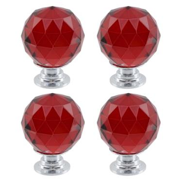 Imagem de Dahszhi 4 peças diamante esférico 1,18"/30 mm puxador de vidro cristal puxadores de armário gavetas armário cômoda estante guarda-roupa, prata-vermelho