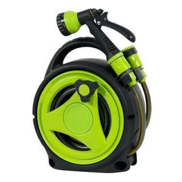 Imagem de Carretel de Mangueira Portátil, Enrolador Compacto para Jardim e Lavagem de Carro, Verde e Preto, com Bico Ajustável