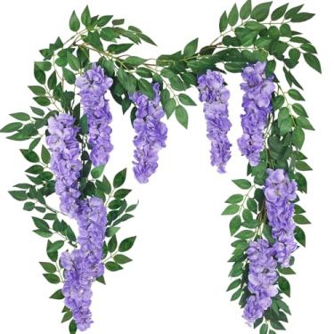 Imagem de CISDUEO Glicínias para pendurar, flores de glicínias, guirlanda de videira, decoração de arco de casamento, roxo, azul, 1,8 m, videiras, flores artificiais, trepadeiras, seda, para festa, jardim, casa