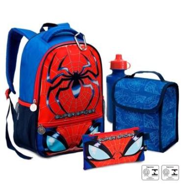 Imagem de MOCHILA LANCHEIRA ESTOJO GARRAFA ESCOLAR INFANTIL SUPER SPIDER-Masculino