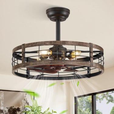 Imagem de Ventilador de teto LEDIARY 22" Caged Light Remote Black Gold