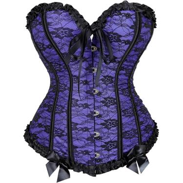 Imagem de Espartilho Preto Espartilhos Femininos Com Acabamento Floral E Cadarço Espartilho Overbust Cintura Cincher Bustier Vintage, PURPLE, XXL