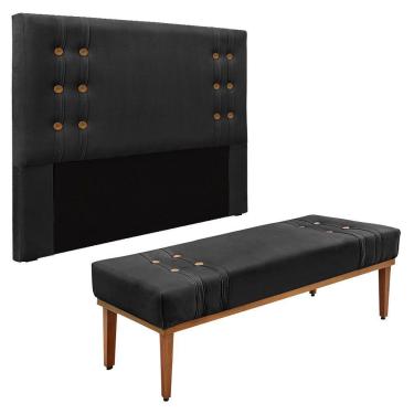 Imagem de Kit Cabeceira E Calçadeira Recamier Casal 1,40M Preto -