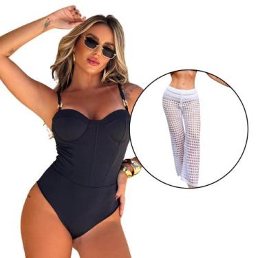 Imagem de KIT Body Maiô Elegante Moda Praia com fivela Verão Blogueira + Saida d