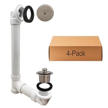 Imagem de Westbrass D49721-4-07 Conjunto de resíduos e transbordamento de banheiro de 3,8 cm com tampa de drenagem de tração e cotovelo superior de placa frontal de um furo-SCH. 40 PVC, níquel acetinado