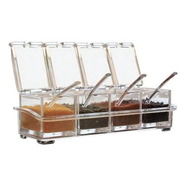 Imagem de 2X Porta Tempero Condimentos 4 Potes Para Cozinha Casa Hotel